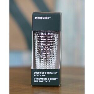 Starbucks Silver Metallic Grid Cold Cup Keychain Shot Glass Storage Ornament NEW